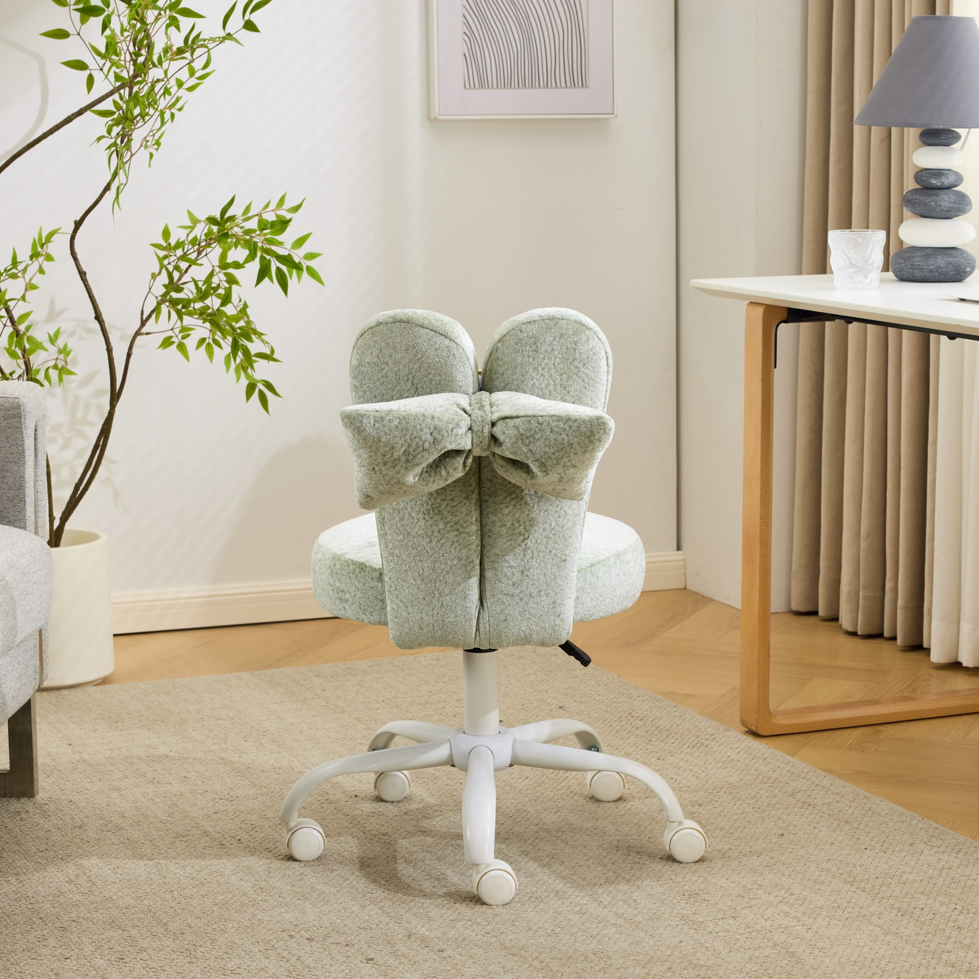 Ktaxon Plush Velvet Office Chair, Rabbit Ear Backrest Vanity Chair, Adjustable Swivel Reading Chair for Home Office Green