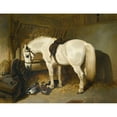 thumbnail image 3 of John Frederick Herring Snr. 24x19 Black Modern Framed Museum Art Print Titled - A Grey Pony in a Stable with Ducks (1845), 3 of 5