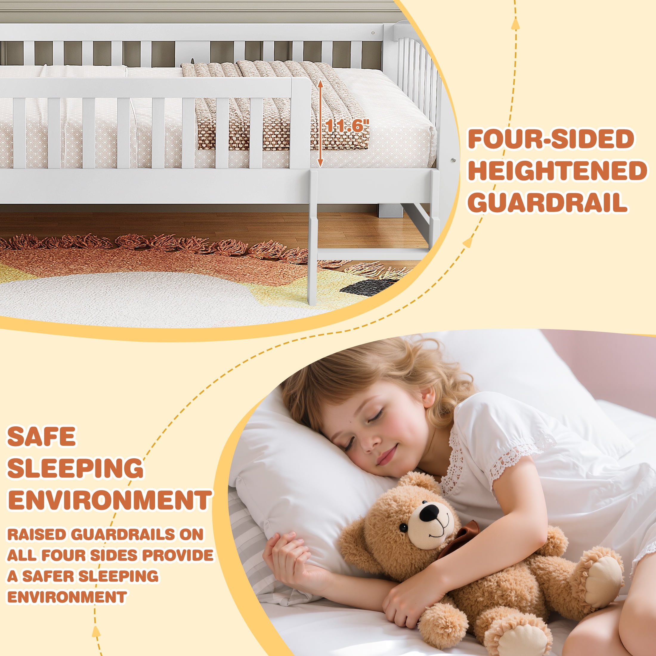 Sesslife Twin Platform Bed Frame, Solid Wood Montessori Bed with Safety Guardrails and Ladder, Twin Low Profile Bed with Slats for Boys Girls, No Box Spring Needed, Holds 400 lbs, Grey