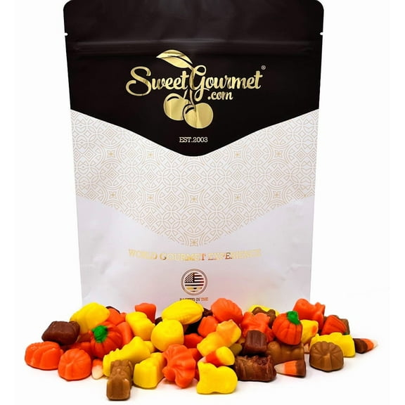 SweetGourmet Fall Festival Mello Creme Candy Mix, Harvest Shapes, Candy Corn Flavored, Unwrapped, 1 Pound