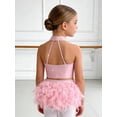 thumbnail image 6 of Hansber Kids Girls Latin Jazz Dance 2 Piece Outfit Rhinestone Crop Top and Tassel Feather Skirted Briefs Pink 14, 6 of 7