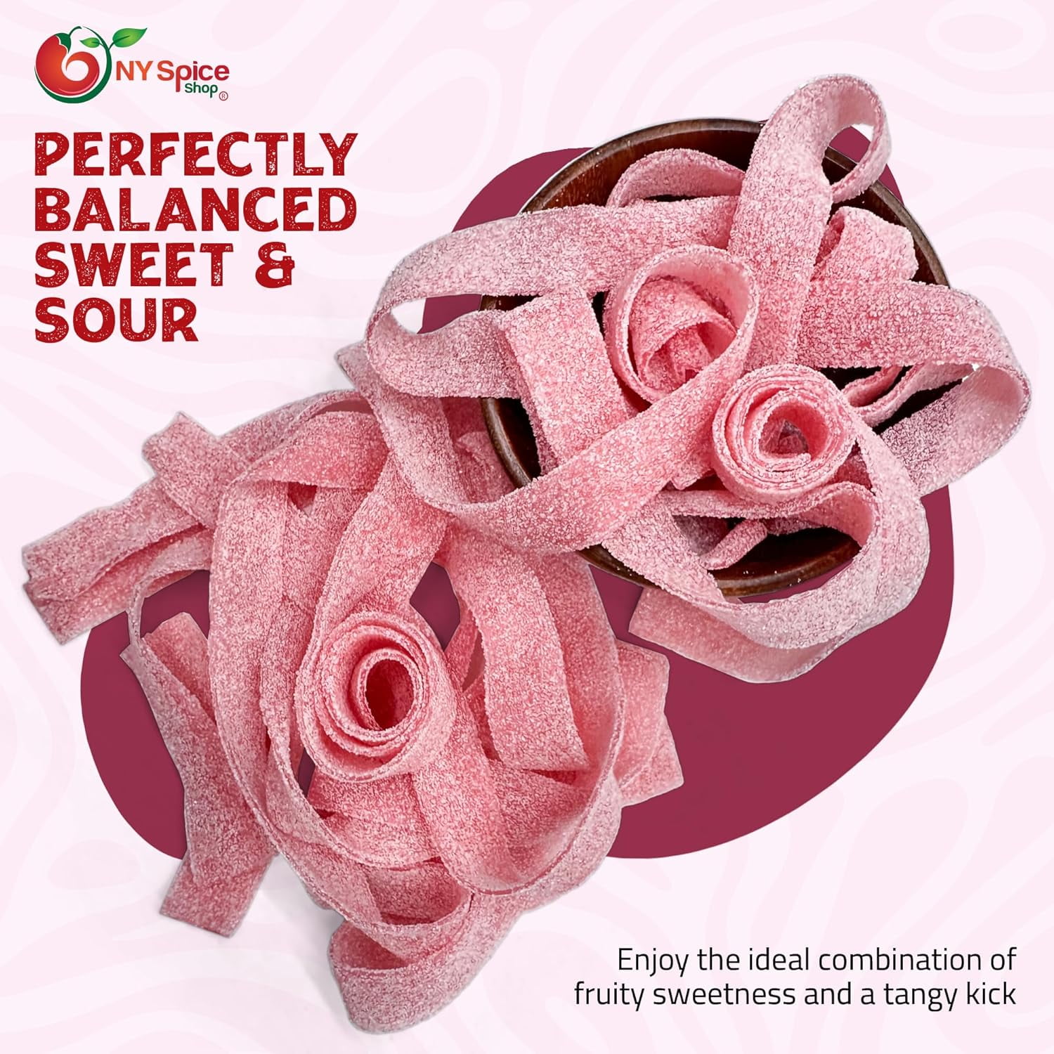 NY SPICE SHOP Pink Lemonade Sour Belts - 3 Pound - Sour Strips Candy - Sour Candy Strips - Sour Belts Candy - Candy Strips - Candy Belts - Sour Stripes