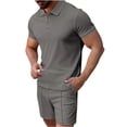 thumbnail image 2 of YHAJDS Men's 2 Piece Shorts Set Summer Solid Polo Short Sleeve Pocket Breathable Shorts, 2 of 3