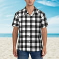 thumbnail image 2 of Fuzoiu Black White Plaid Print Hawaiian Shirt for Men, Summer Beach Casual Short Sleeve Button Down Shirts, Men’s Beach Summer Shirts with Pocket,X-Large, 2 of 7