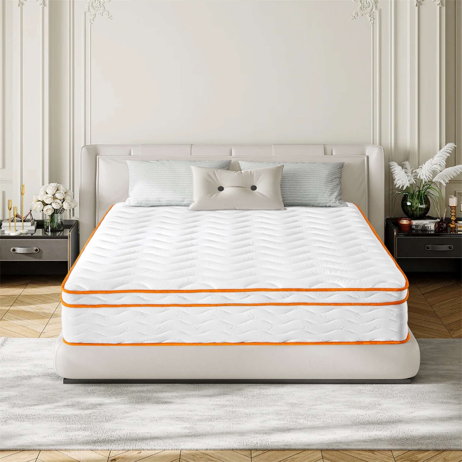 12" Spring King Mattress Medium Firm, Hybrid Mattress with Removable Cover, Pressure Relief Foam Mattress, CertiPUR-US Certified, White