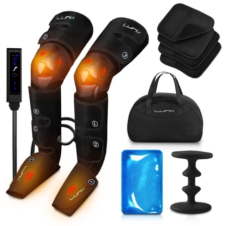 Lunix LX10 Full Leg Air Compression Massager Boots with Heat for Foot, Calf & Thigh Therapy, Adjustable Fit with Controller, Charcoal Black