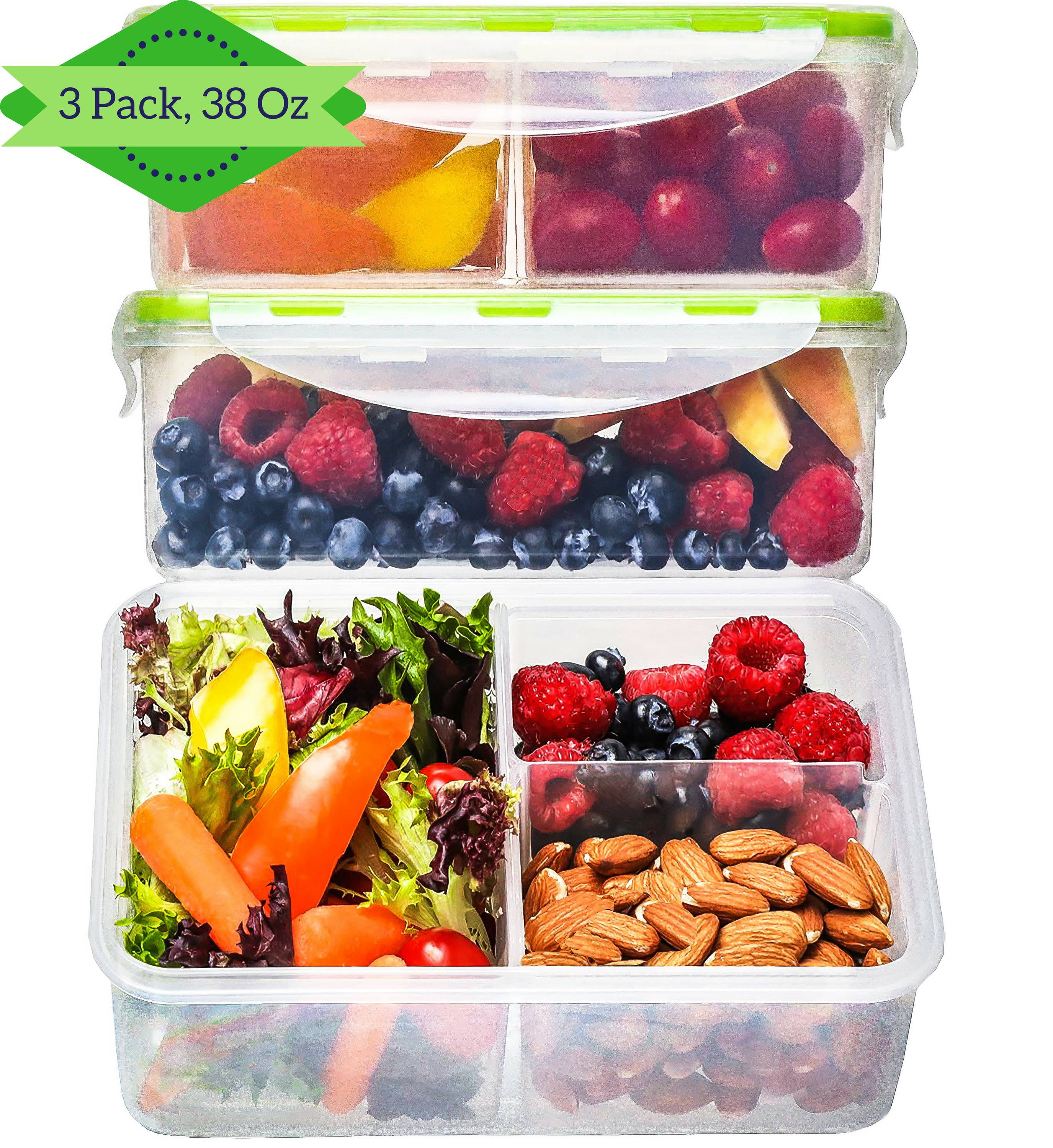Divided Lunch Tray Box Airtight Food Storage Container Bento 3-Compartment 