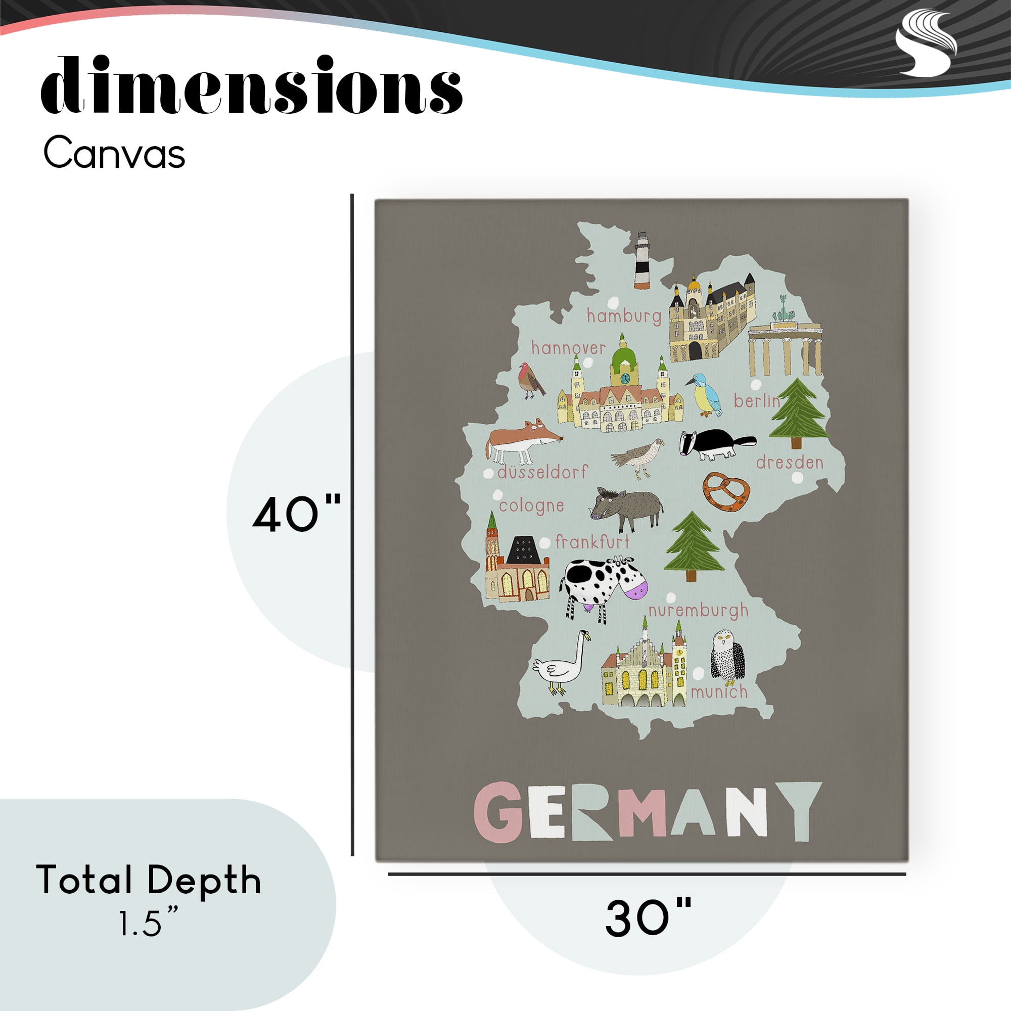 Kid's Map of Germany Canvas Wall Art, design by Carla Daly