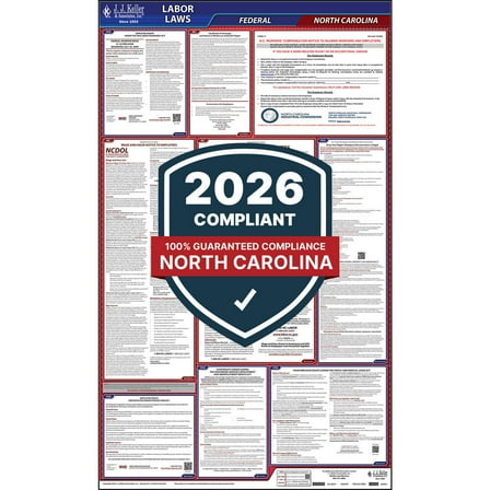 2025 North Carolina Labor Law Poster, All-in-One OSHA Compliant NC State & Federal Laminated Poster (24" x 40" English)