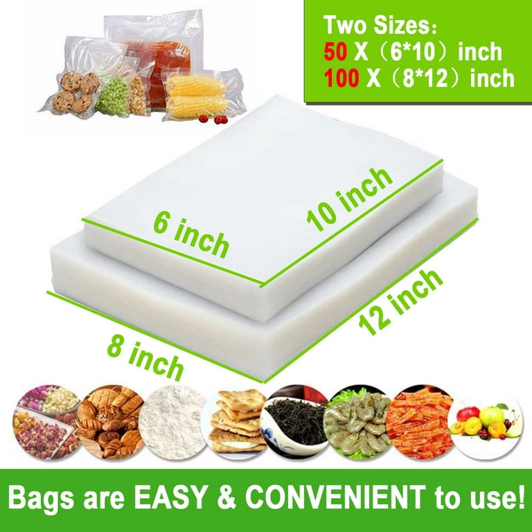 100 Quart Vacuum Sealer Bags Size 8 x 12 for Food Saver Seal Meal Type  Vac