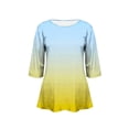 thumbnail image 4 of T-Shirt pour Femmes Coupe Ample Décontractée Manches 3/4 Col Rond Imprimé Grande Taille avec Motif Dégradé pour Usage Quotidien, 4 of 6