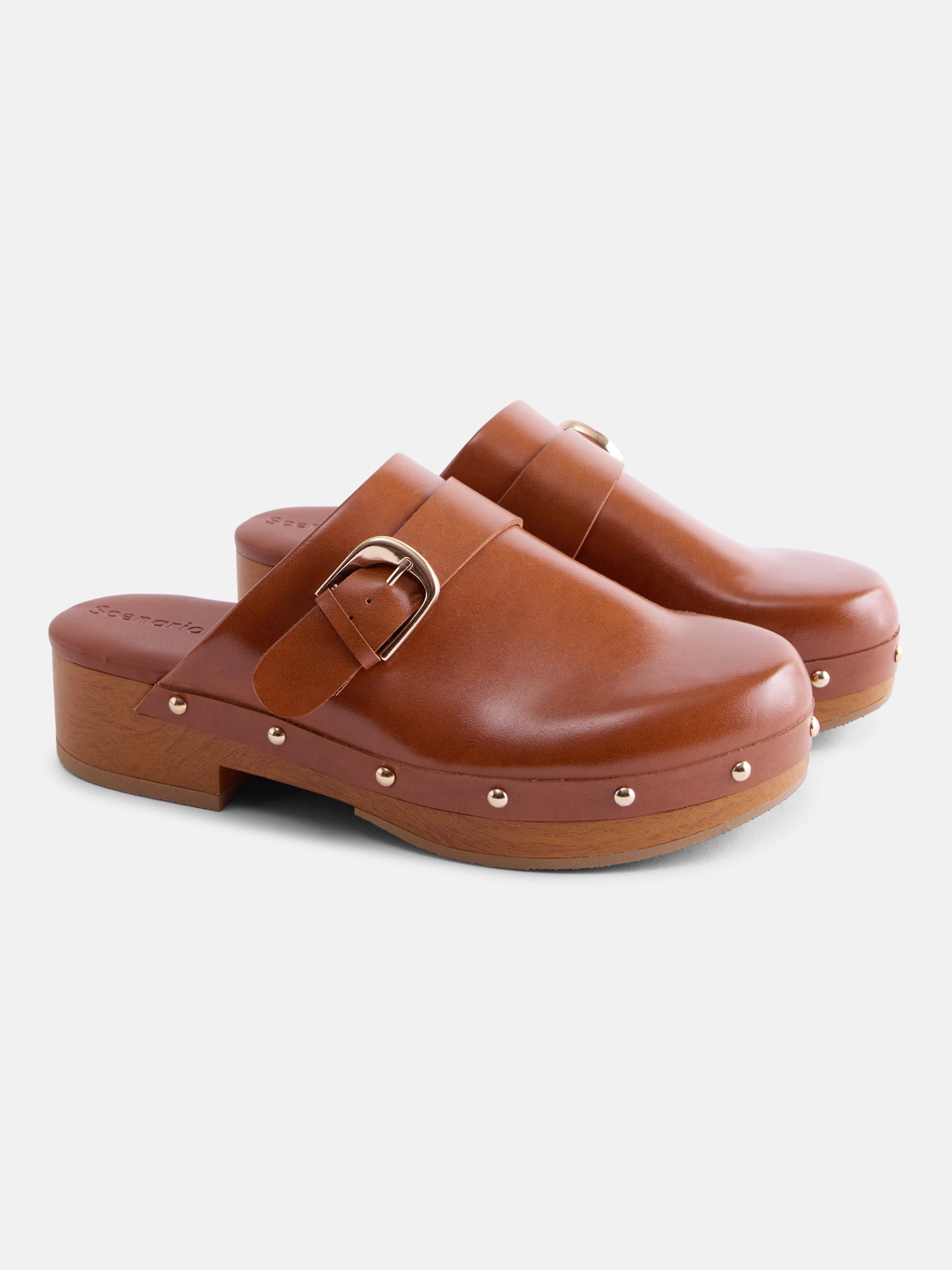 Scenario Women's Studded Faux Leather Platform Clogs
