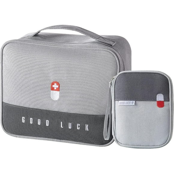 2 Piece First Aid Kit, Emergency Box, Empty First Aid Kit, Portable, for Camping, Travel, School and Home. (Gray)
