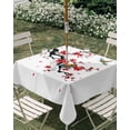 thumbnail image 3 of Square Outdoor Tablecloth with Umbrella Hole Red Spring Floral Outside Table Cloth Waterproof Patio Table Cover Birds Branches Watercolor Flowers Zipper Tablecloths for Picnic Camping 60x60 Inch, 3 of 8