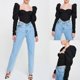 thumbnail image 2 of Women Vintage Puff Long Sleeve for T Shirts Sexy Square Neck Slim Corset Crop To Black, 2 of 4
