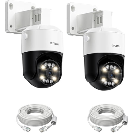 ZOSI 2Pack C296 4K 8MP PoE IP Pan/Tilt Add-on Security Camera with Ethernet Cable, AI Human Face Vehicle Pet Detect, Starlight Color Night Vision, 2-Way Talk, SD Card Storage, Work with Our PoE NVR