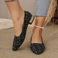 thumbnail image 4 of Womens Tweed Ballet Flats Low Block Heel Pumps Pointed Toe Slip On Gold Thread Black Office Work Comfort Shoes,Size 7, 4 of 7