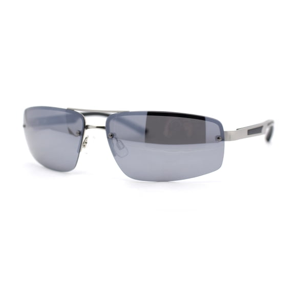 Polarized Antiglare Mens Rimless Rectangle Metal Rim Agent Sunglasses Silver - Silver Mirror