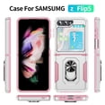 thumbnail image 3 of Nalacover Heavy Duty Case for Samsung Galaxy Z Flip6 with Rotated Ring Holder Kickstand Bracket, Military Grade Rugged Cover with Magnetic Car Mount TPU Shockproof Lens Protective Case, White/Pink, 3 of 10