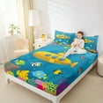 thumbnail image 4 of Feelyou Yellow Marine Vehicle Queen Sheet Sets, Ocean Fish Flat Sheet, Cartoon Sealife Queen Fitted Sheet, Ultra Soft Room Decorative, 4-Piece, 4 of 7
