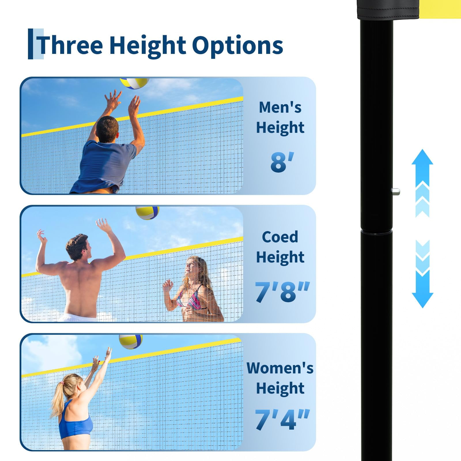 Ataucjin Volleyball Net, 12Ft/32Ft Portable Backyard Volleyball Net,Adjustable Height, Heavy-Duty Frame, Freestanding Design,Portable Outdoor/Indoor Volleyball Set with Carry Bag