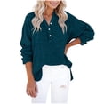 thumbnail image 3 of Craaazy Women Soft Tops Loose Fit Solid Color V Neck Henley Long Sleeve Textured Cotton T Shirts for Daily Wear Gift, 3 of 9