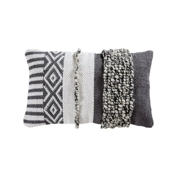Grey and White Multi Textured Lumbar Pillow Cover 16x26inch Lumbar