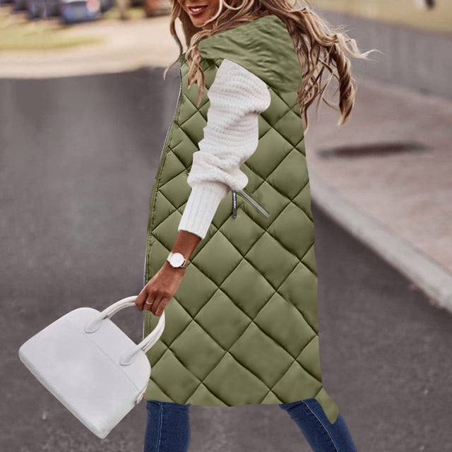 Abrigo largo con capucha y bolsillo cálido para mujer, chaqueta de invierno sin mangas, parka de plumón, abrigo para mujer