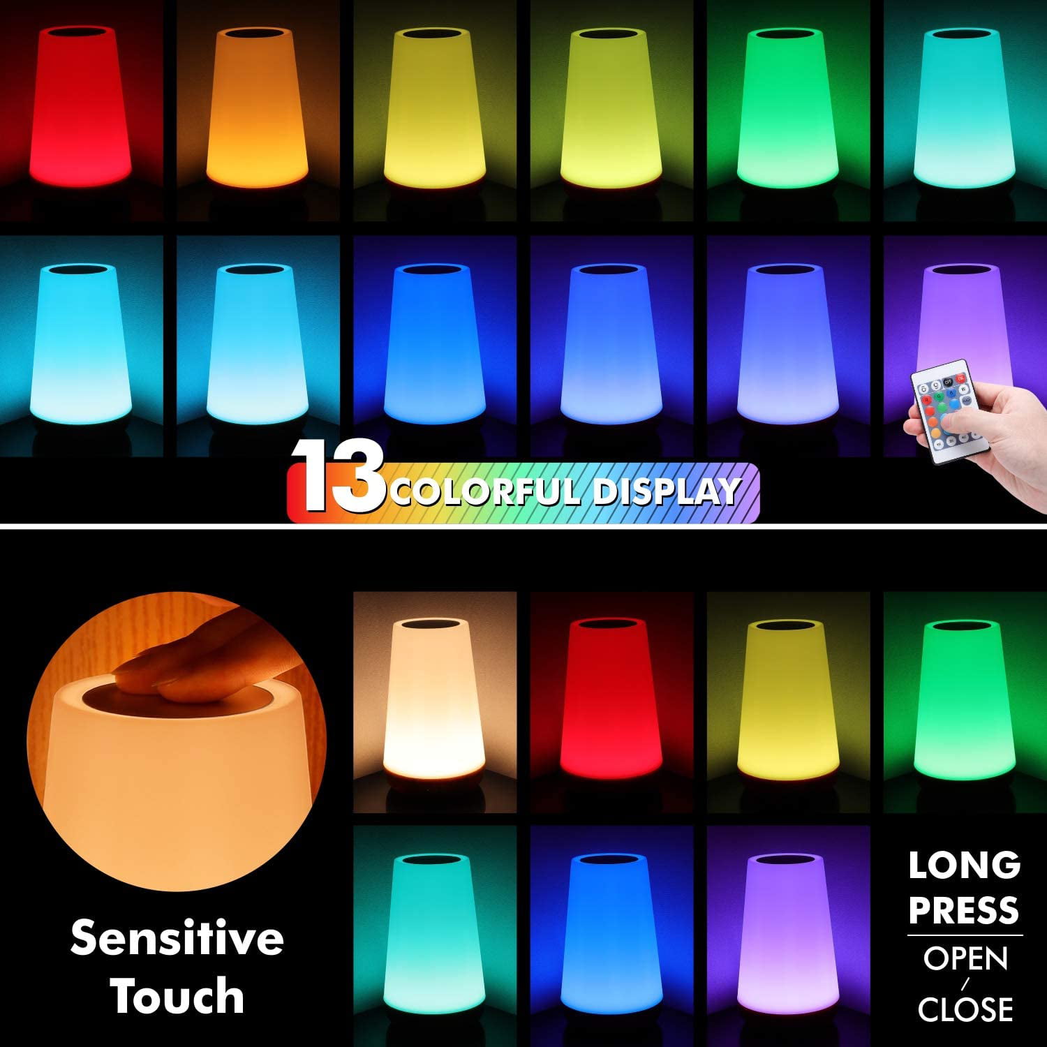 Noahstrong Night Light, Dimmable Touch Lamp, 13 RGB Colors photo 2
