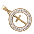 thumbnail image 4 of Colgante de crucifijo brillante, estilo elegante, decorativo, diamantes de imitación de acero de titanio, joyería de crucifijo redondo para hombres y mujeres, oro RF GS010, 4 of 14