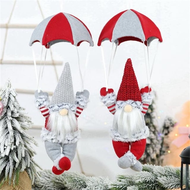 Fiudx Anciano Paracaidista Navideño, Papá Noel Sin Rostro con Paracaídas, Decoración Navideña Única, Material Suave, Base con Peso para Mayor Estabilidad, Perfecto para Exhibir En La Mesa Festiva, Id