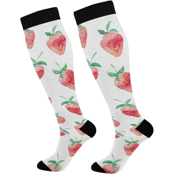 GZHJMY Strawberry Compression Socks, Women Men Long Stocking (20-30mmHg), Travel Knee High Stockings for Athletic Sports,Running,Cycling,Nursing