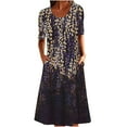 thumbnail image 3 of CNKOO Robe Grande Taille pour Femmes Col Rond Manches Mi-Longues Été Rétro Floral Plage 2022, 3 of 5