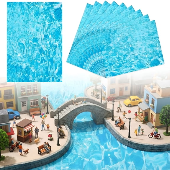 CCOCC 10 Pcs 11.81'' X 8.27'' Village Ocean Display Mat Diorama Water Wave Sticker Fake Scene Landscape Decor Artificial Water Ripple for Diy Miniature Base Scenery Model Accessories