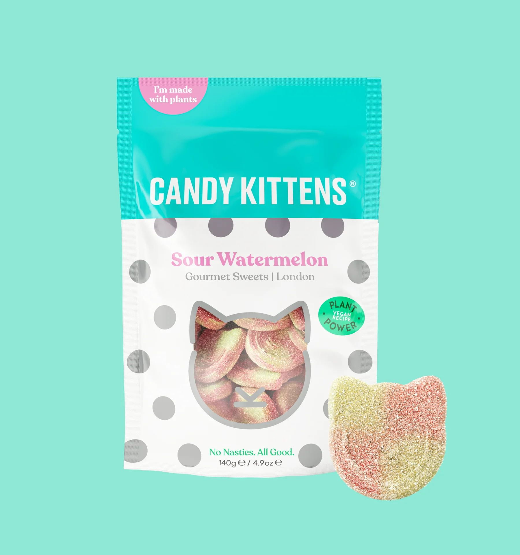 Candy Kittens Sour Watermelon Gourmet Sweets Bag 140g (Pack of 9)