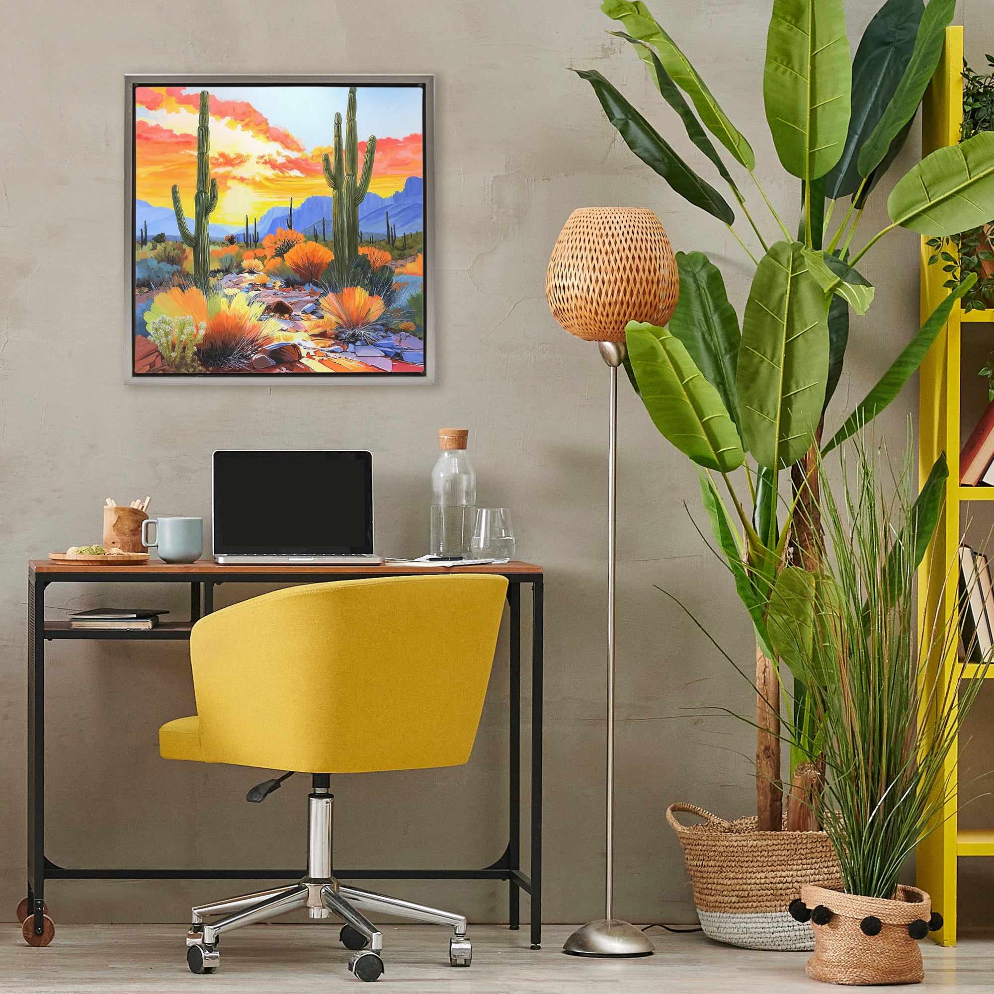 Stupell Industries Desert Splendor Cacti Gray Framed Floater Canvas Wall Art, design by John Jaster