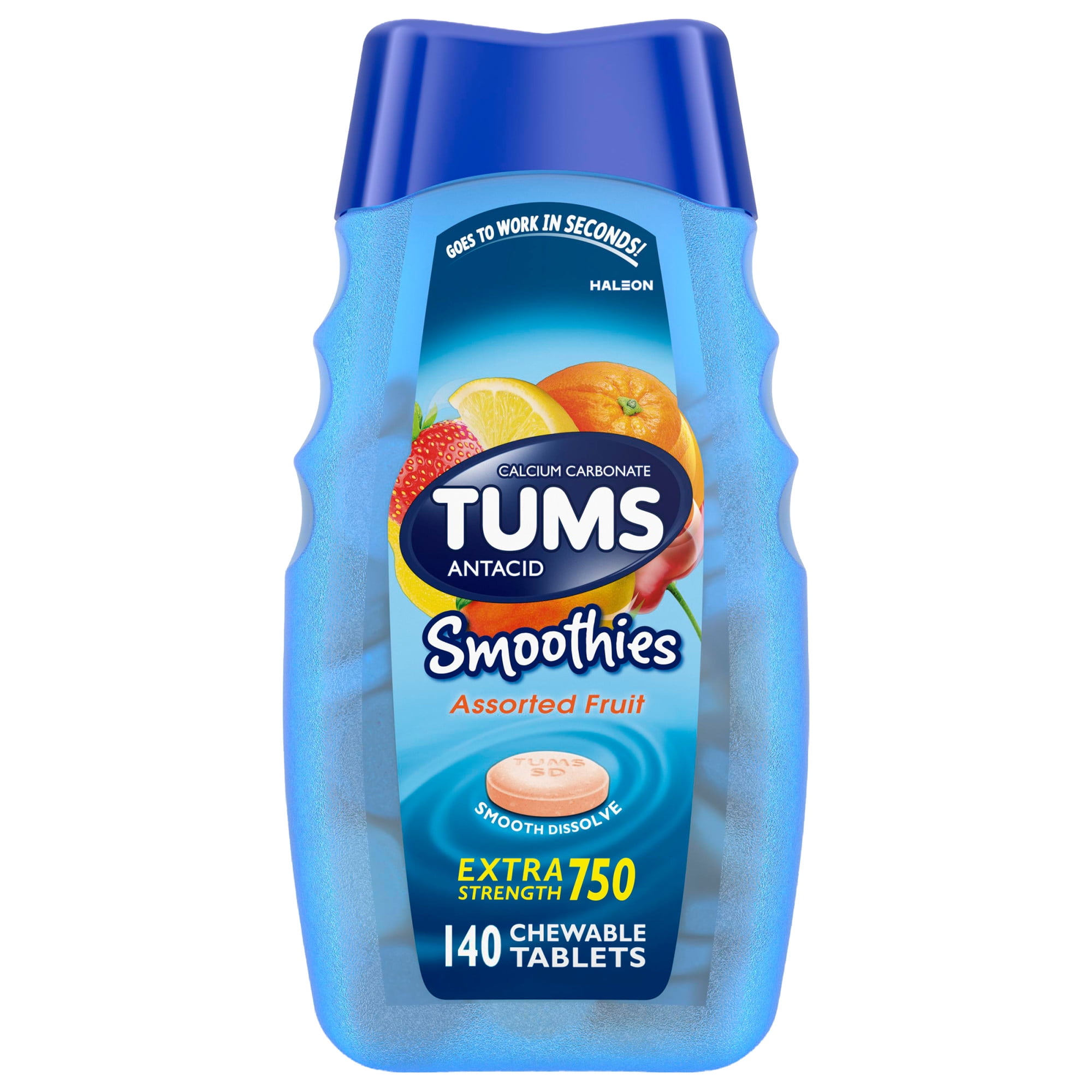 Tums Smoothies Extra Strength Heartburn Relief Chewable Antacid Tablets, Fruit, 140 Count