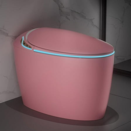 WinZo Luxury Smart Toilet With Bidet Seat, Elongated Egg Shaped Modern Design, Auto Open Auto Flush, Adjusted Heated Seat, Warm Water and Dryer, Night Light, Side Buttons, Pink