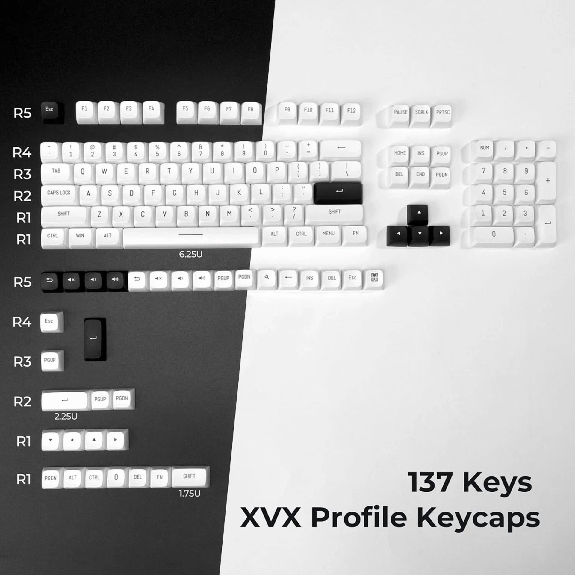 RHEA- White Keycaps Xvx Double Shot Pbt 137 Keys Custom White And Black Keyboard New