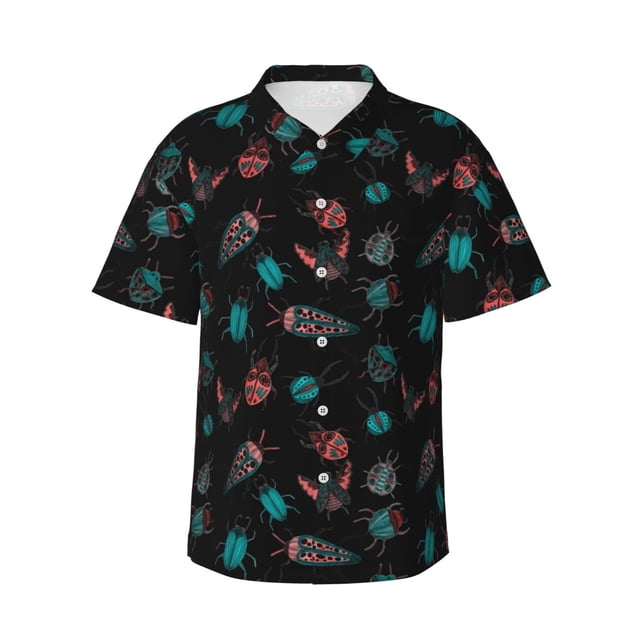 Balery Colorful Insect Camisas hawaianas de manga corta para hombre, camisas playeras de corte holgado, camisas de vacaciones con botones,XX-Large