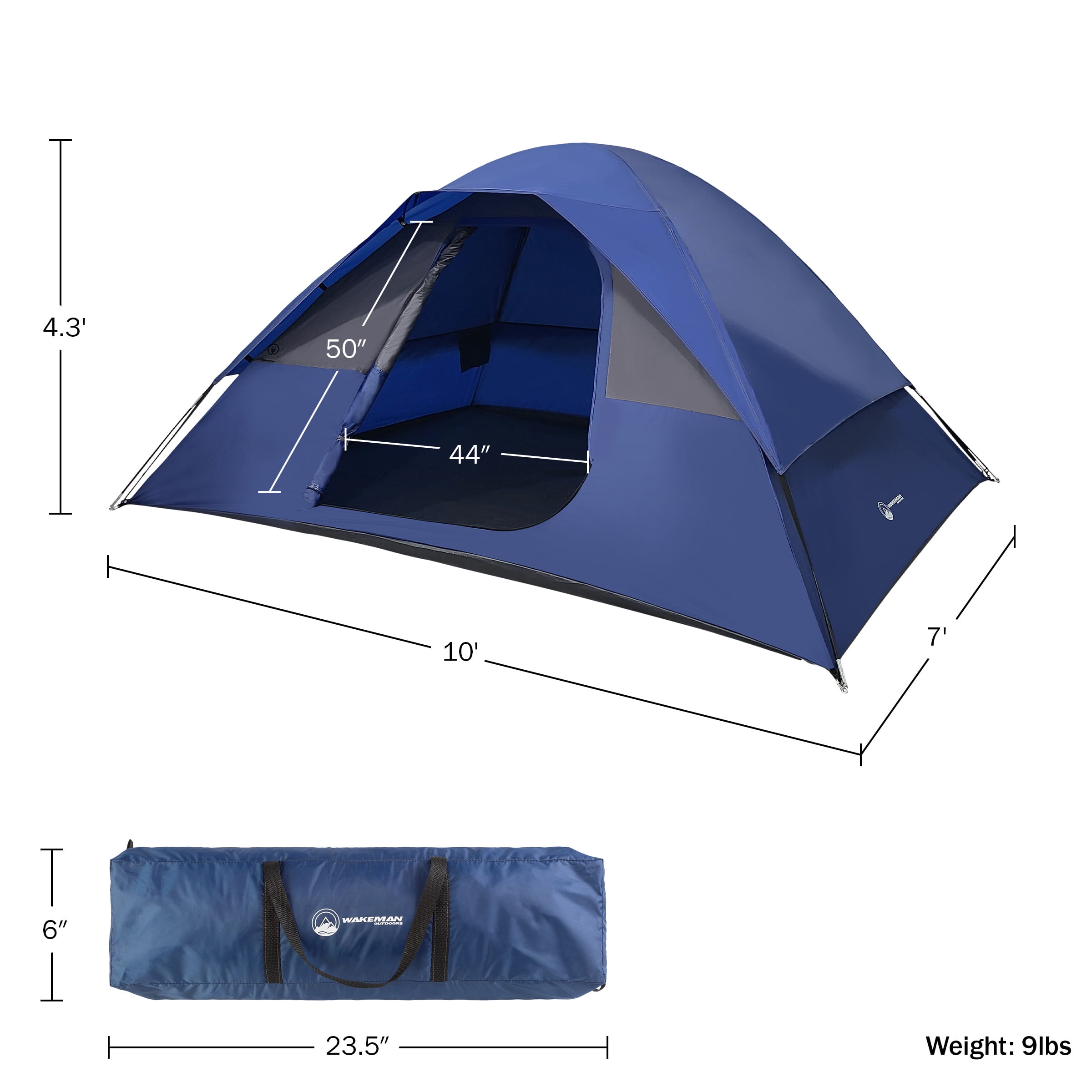 Wakeman Outdoors 5 Person Camping Tent with Rain Fly and Carrying Bag, Blue