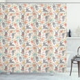 thumbnail image 1 of Spring Shower Curtain, Powder Puff Tailed Bunnies Jumping and Eating Tasty Carrots Around Flower Bouquets, Fabric Bathroom Set with Hooks, 69W X 75L Inches Long, Multicolor, by Ambesonne, 1 of 3