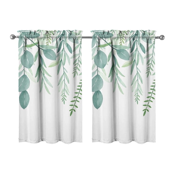 Vintage Green Leaves Tier Kitchen Curtains for Bathroom Living Rod Pocket Window Drapes 28"x39" 2 Panels Window Treatment Tiers