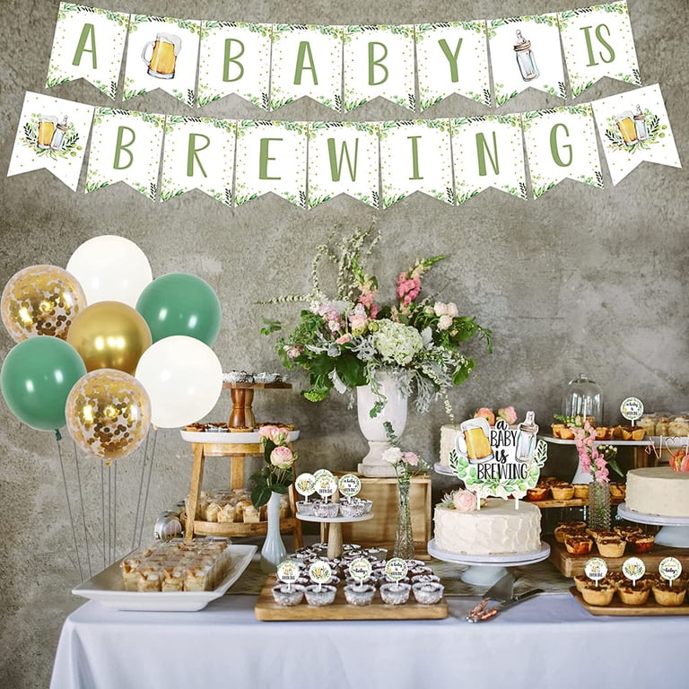 A Baby Is Brewing Honeycomb Centerpieces - 8-Pack Sage Green Beer Baby Shower Decorations