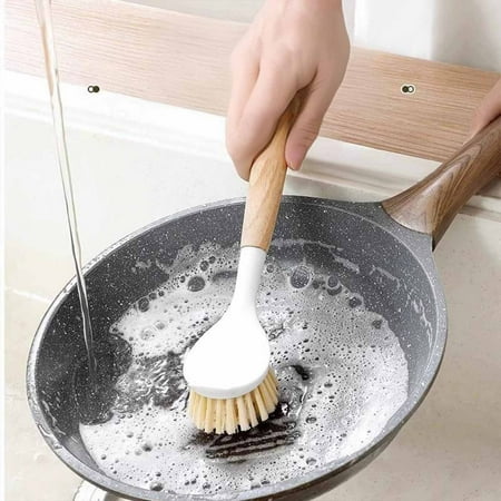 Cevemin Sisal Bristles Metal Brush Handle Dishwashing Brush – Wooden Handle Kitchen Cleaning Tool for Pots Pans Stain Removal (Khaki 10.6in) Eco-Friendly & Easy Storage Cleaning Products