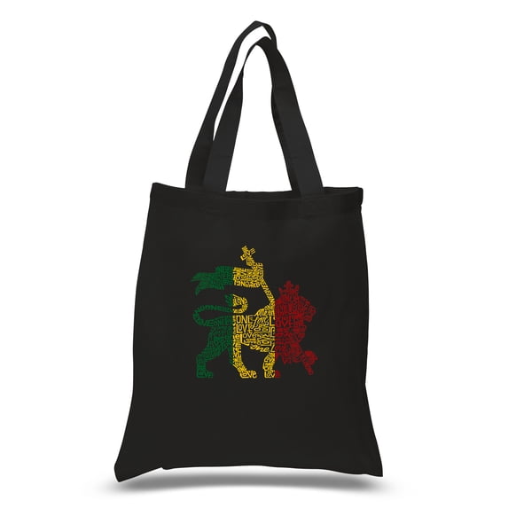 LA Pop Art Small Word Art Tote Bag - Rasta Lion - One Love