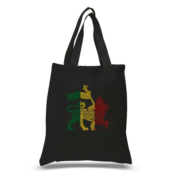 LA Pop Art Small Word Art Tote Bag - Rasta Lion - One Love