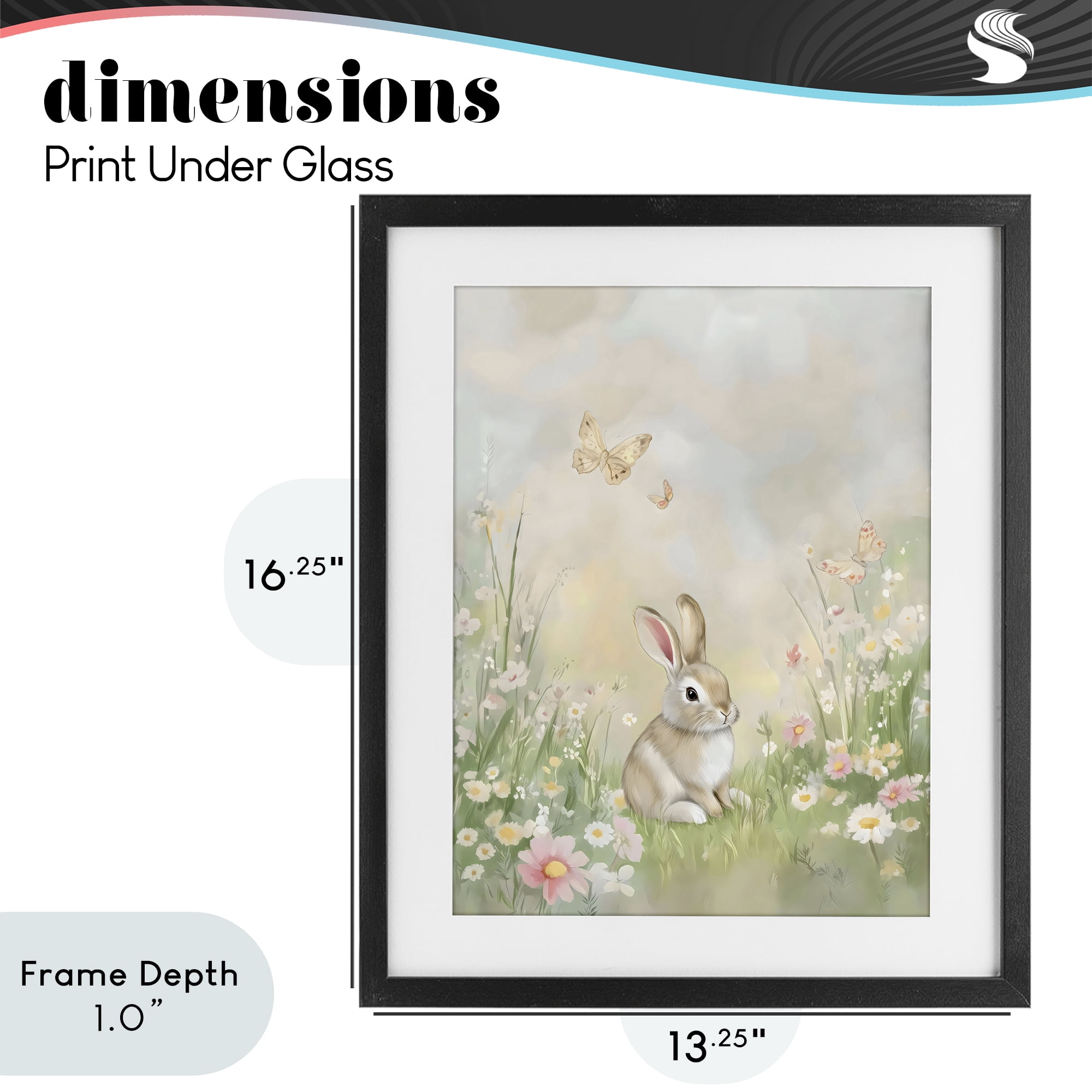 Stupell Industries Nursery Bunny in Meadow Black Framed Print Under Glass, design by Arlington Prints