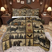 Homewish Jungle Bear Elk Bedding Comforter Set,Rustic Pine Cone Twin Comforter Sets,Retro Bull Skull Bedding Set For Boys Teens,Ultra Soft Home Decor Reversible,2-Piece