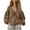 Brown, variant on Women's Linen Blend V-Neck Gathered Puff Long Sleeve Casual Blouse,Brown Women's S-XXL
